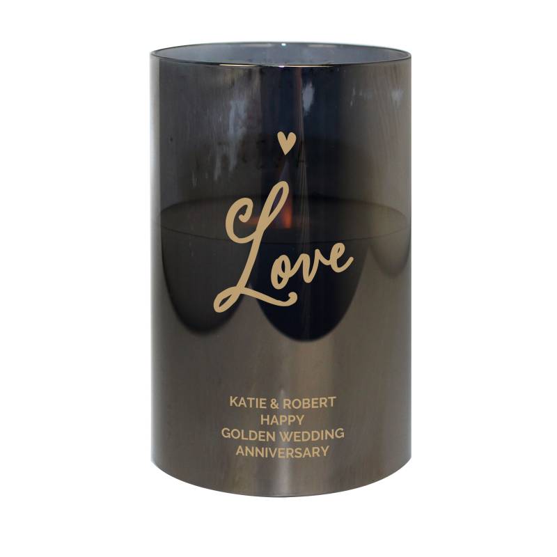 Personalised Love Smoked Glass LED Candle