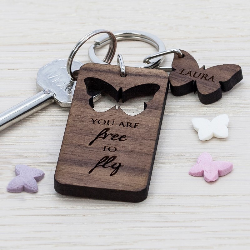 Butterfly Walnut Keyring